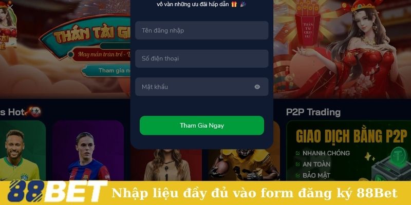 Nhập liệu đầy đủ vào form đăng ký 88Bet