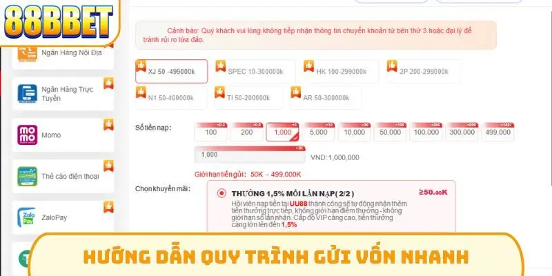 Hướng dẫn quy trình gửi vốn nhanh